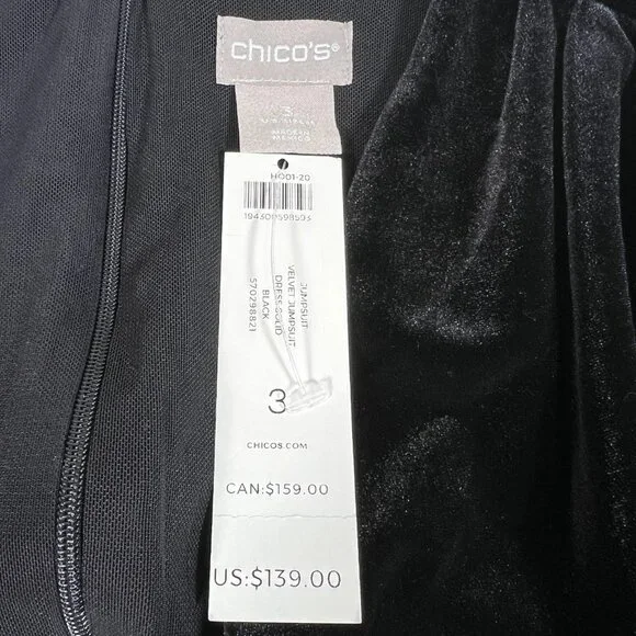 NEW Chico's Womens Black Wide Leg Waist Tie Elegant Velvet Jumpsuit Size 3 US 16 - Picture 10 of 16